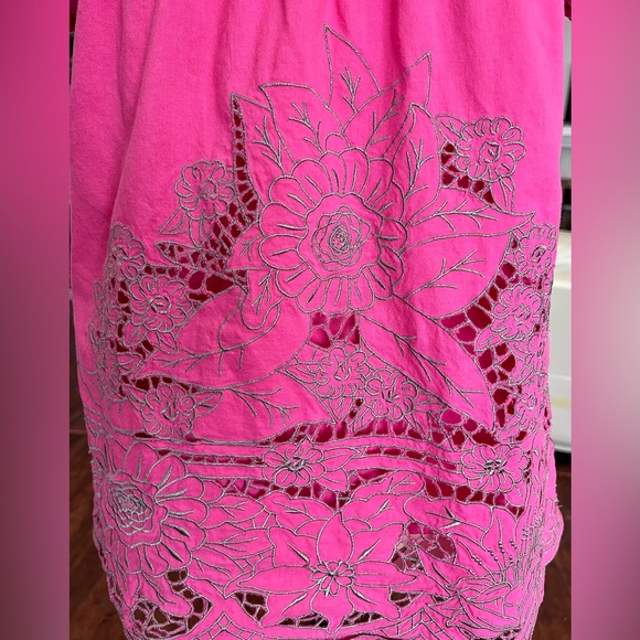 Hazel Vintage Bright Pink & Gray Embroidered Peasant blouse Extra Small XS GUC - Picture 6 of 16